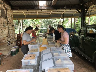 Roxette volunteers assembling boxes